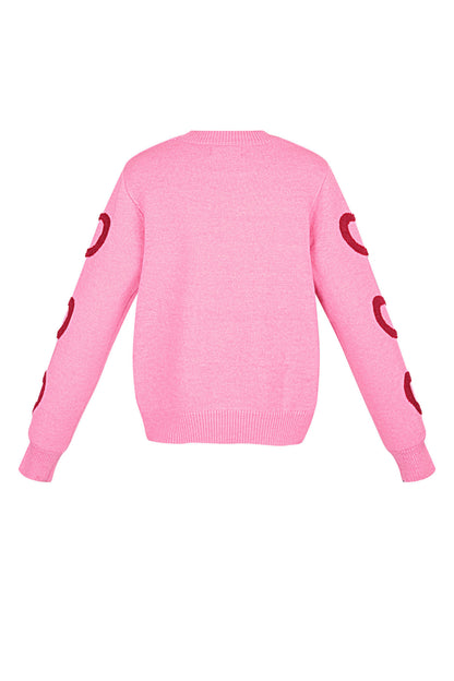 Knitted Wool Blend Women's Crewneck Sweater Heart Pattern Design