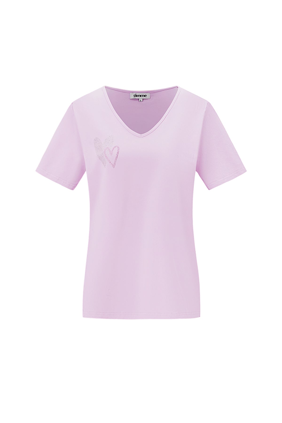 Cotton Women's V-Neck T-Shirt Embroidered Heart Design