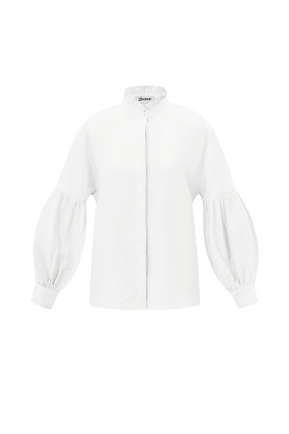 Viscose Women's Blouse Puff Sleeve High Neck