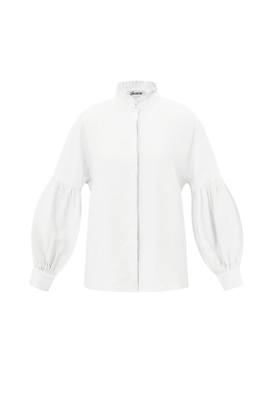 Viscose Women's Blouse Puff Sleeve High Neck