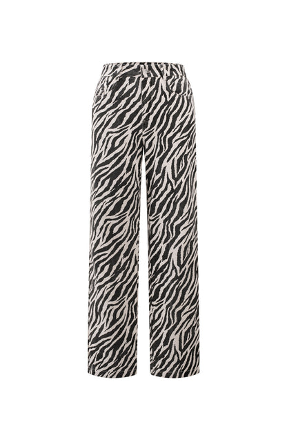 Woven Cotton Women's Straight Leg Pants Casual Zebra Stripes