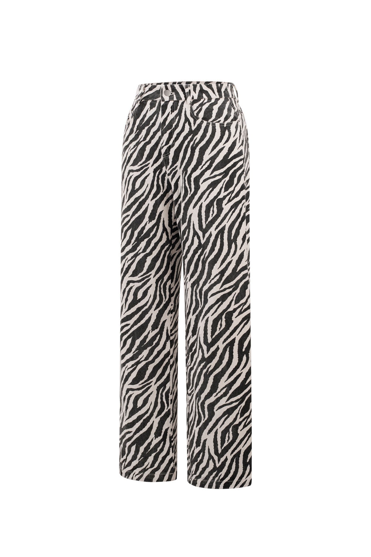 Woven Cotton Women's Straight Leg Pants Casual Zebra Stripes