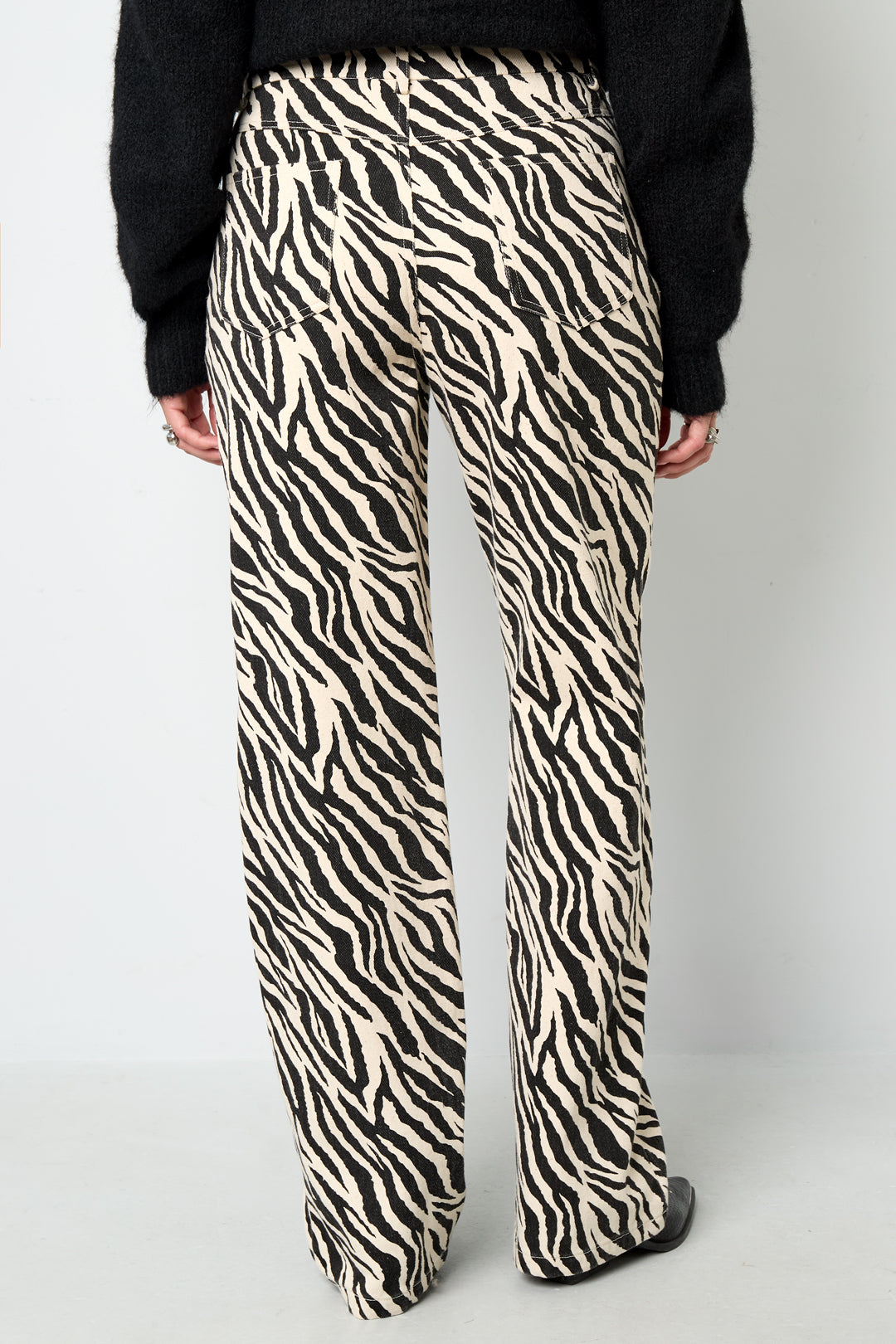 Woven Cotton Women's Straight Leg Pants Casual Zebra Stripes