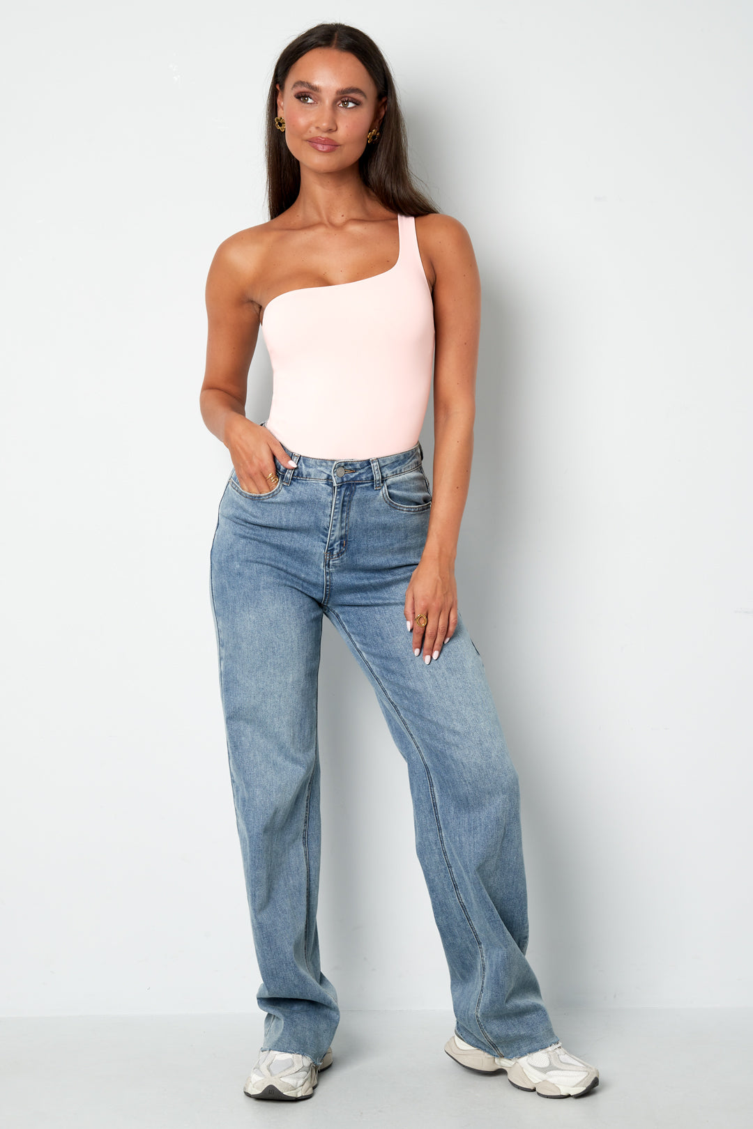 Knitted Nylon Shapewear Bodysuit One-Shoulder Spring/Summer Solid Color