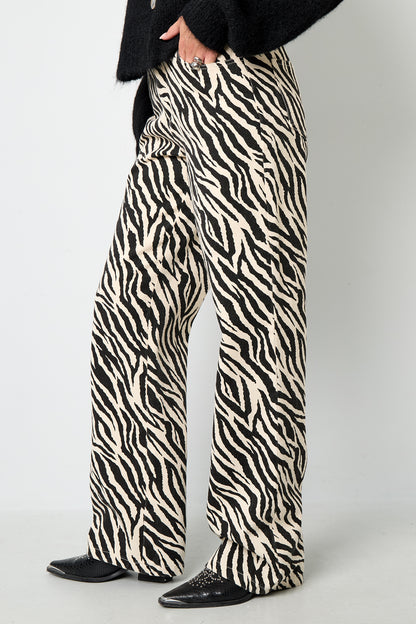 Woven Cotton Women's Straight Leg Pants Casual Zebra Stripes