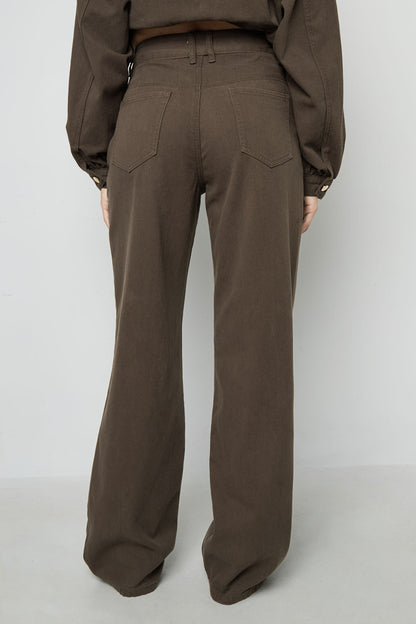 Woven Cotton Women's Straight Leg Pants Casual Solid Color