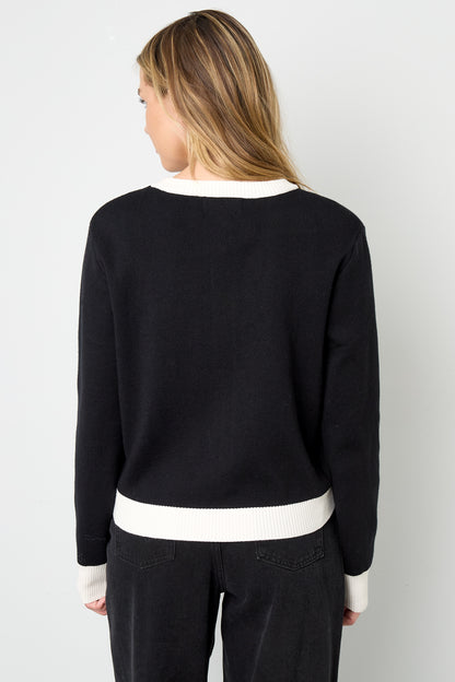 Knitted Polyester Women's Knit Cardigan Casual Color Clash