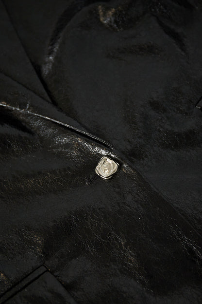 PU Leather Women's Blazer Set Shiny Finish