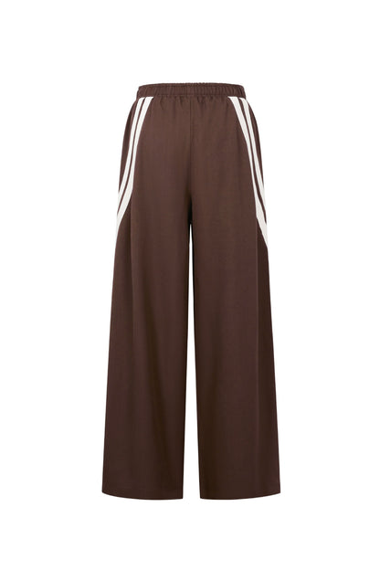 Woven Polyester Fiber Women's Straight Leg Pants Sporty Contrast Stripes