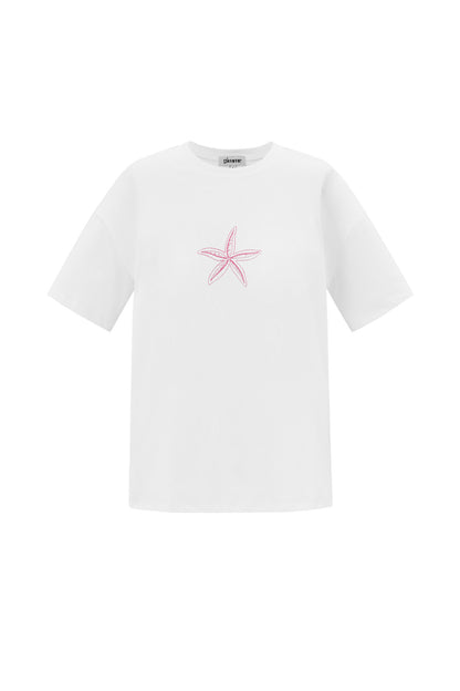 Cotton Women's T-shirt Casual Embroidered Starfish