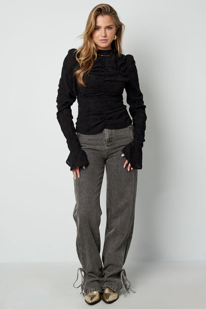 Polyester Women's Long Sleeve Top Ruched Design