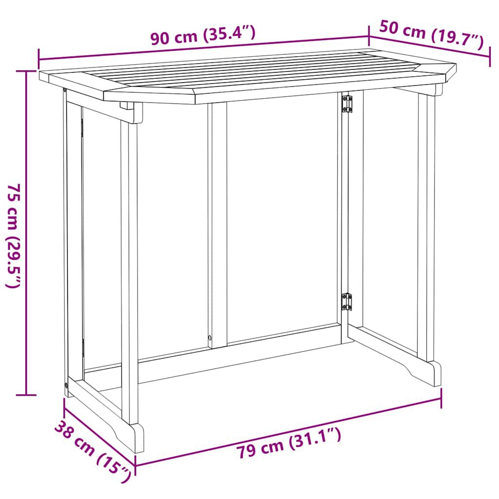 Bistrotafel 90x50x75 cm massief acaciahout