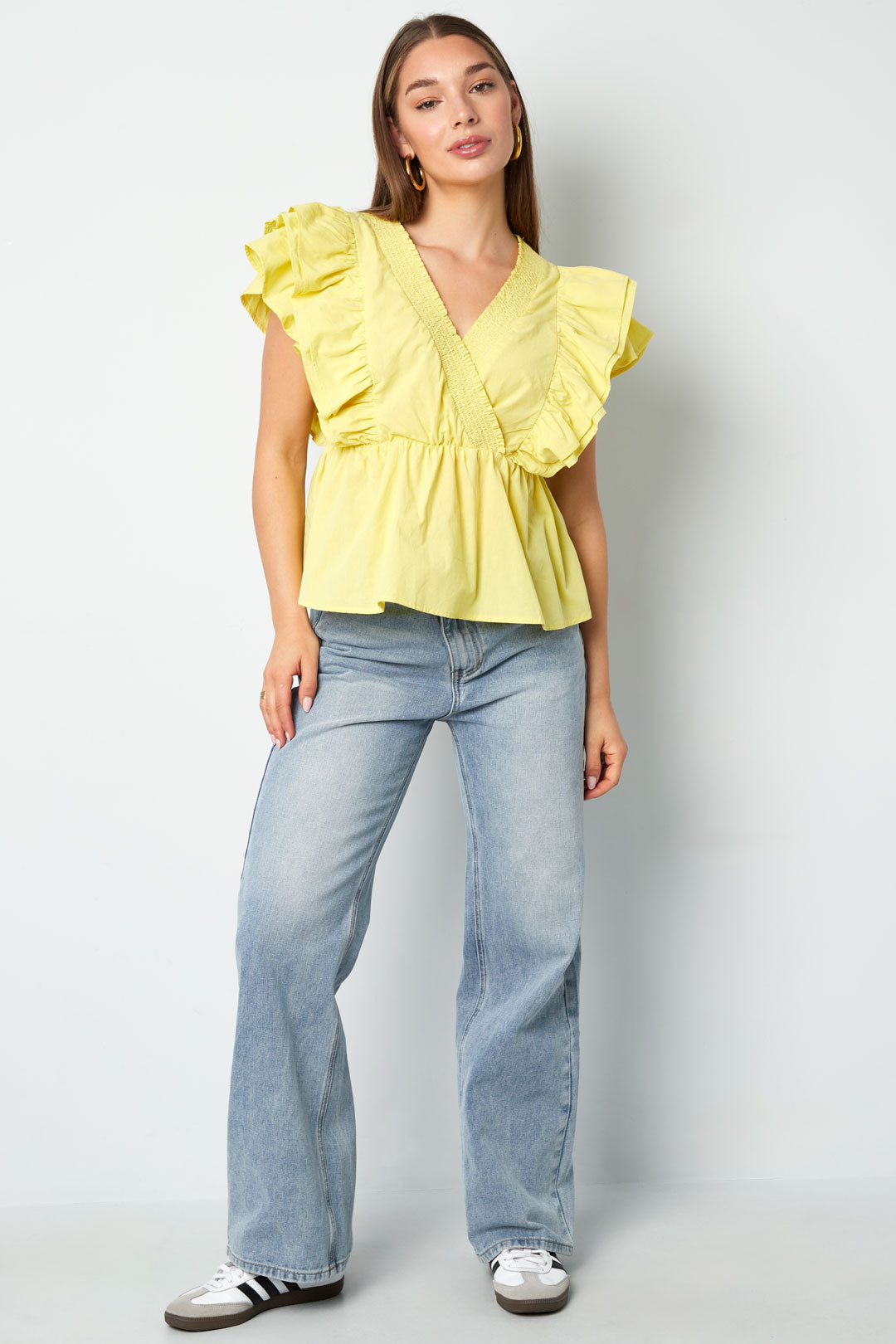 Woven Sleeveless Top Elegant Ruffle Edge Solid Color Spring/Summer