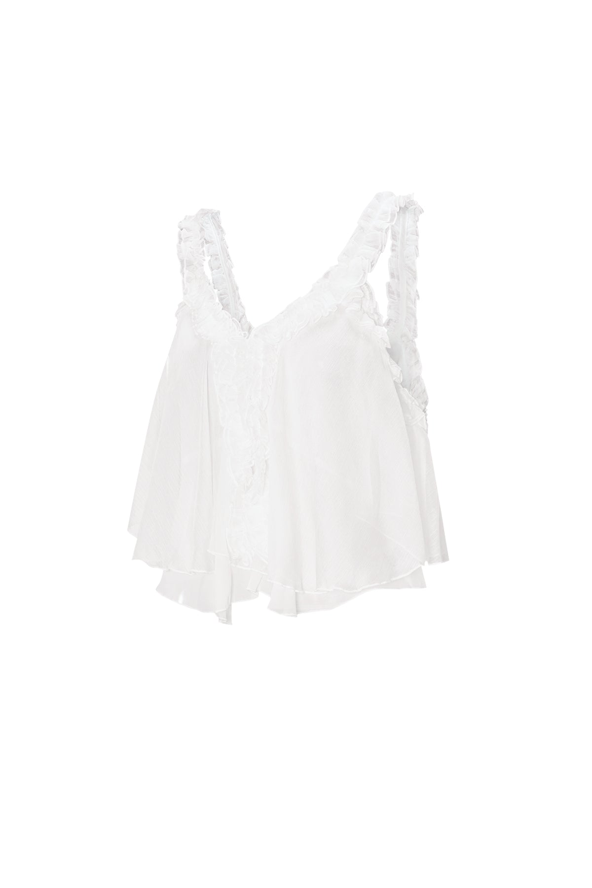 Woven White Sleeveless Top Casual Solid Color Ruffle Edge