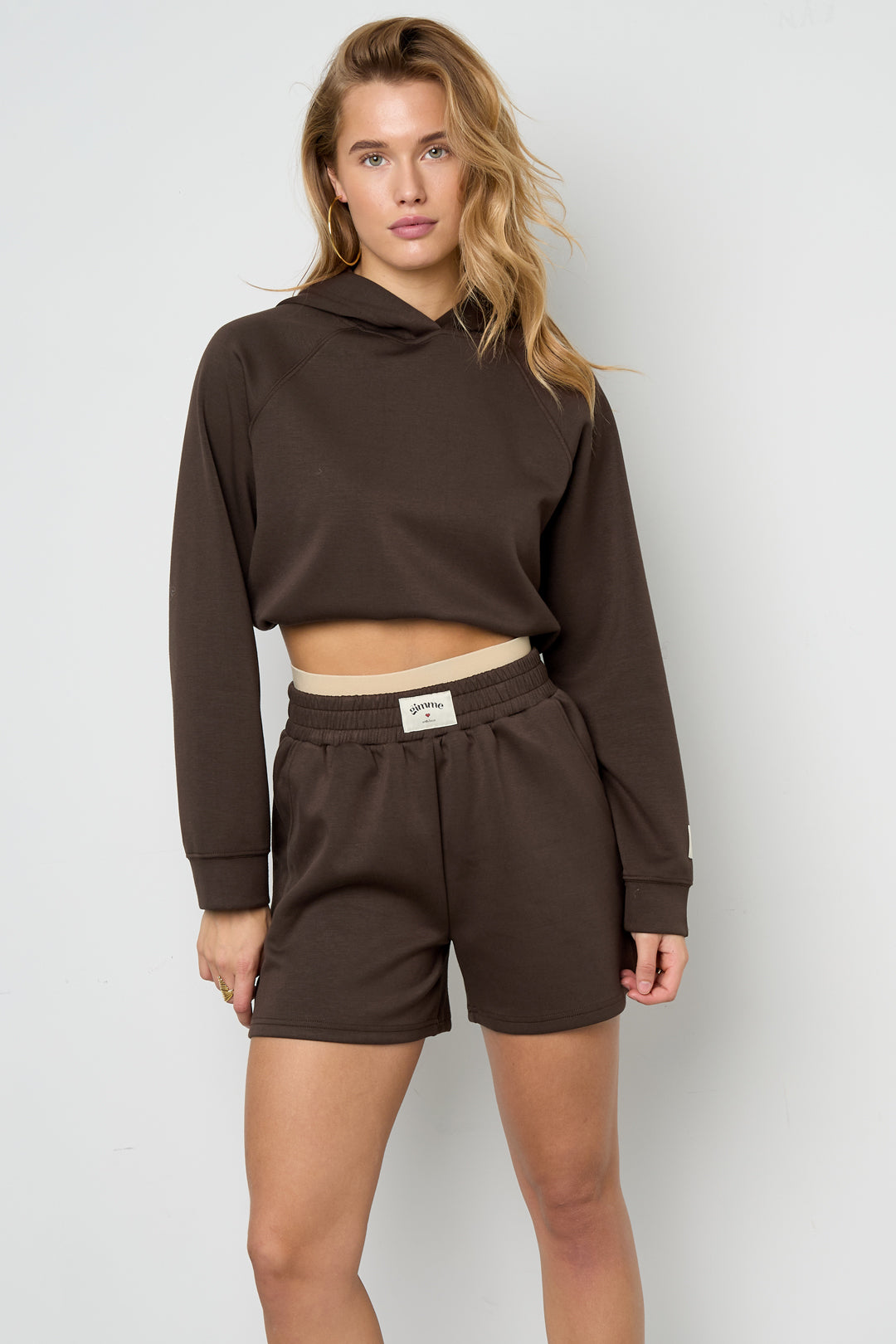 Knitted Polyester Fiber Women's Hoodie Sporty Solid Color