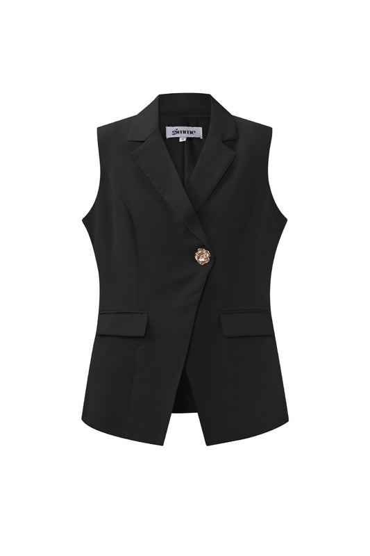 Woven Polyester Fiber Women's Sleeveless Blazer Casual Asymmetric Design