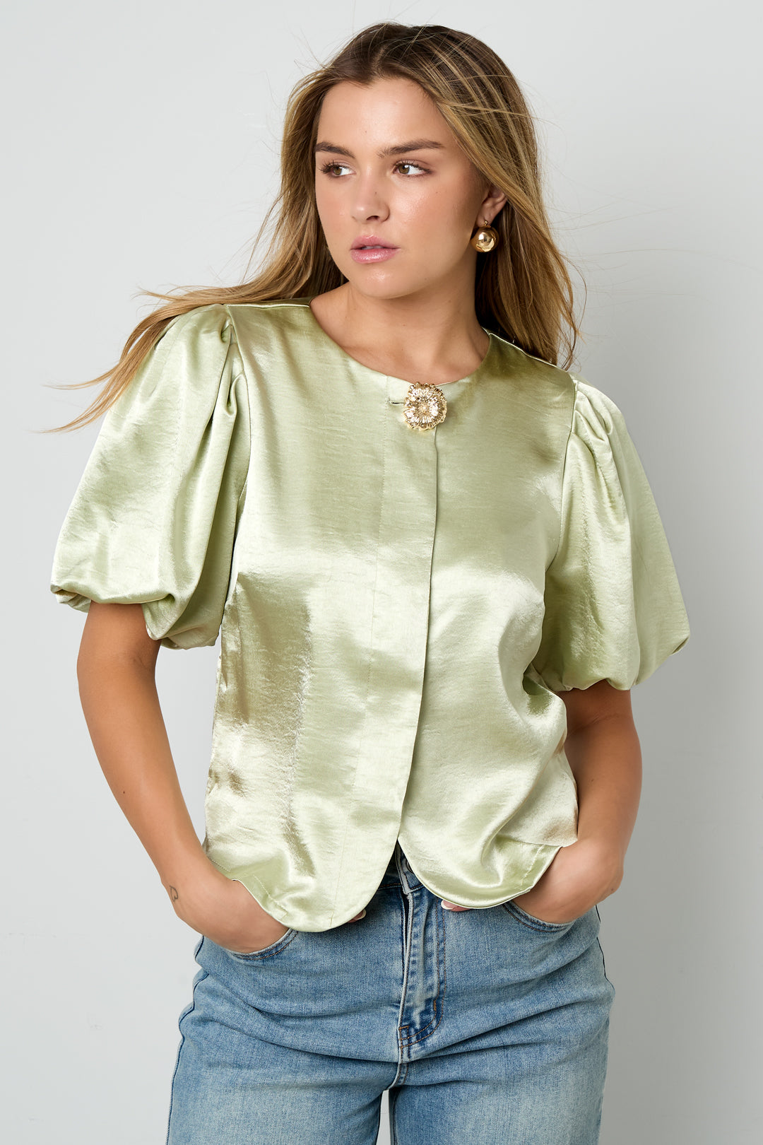 Woven Polyester Fiber Women's Short Sleeve Tops Elegant Solid Color