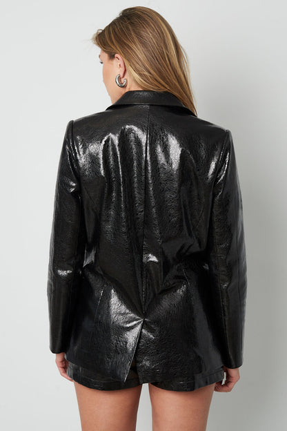 PU Leather Women's Blazer Set Shiny Finish