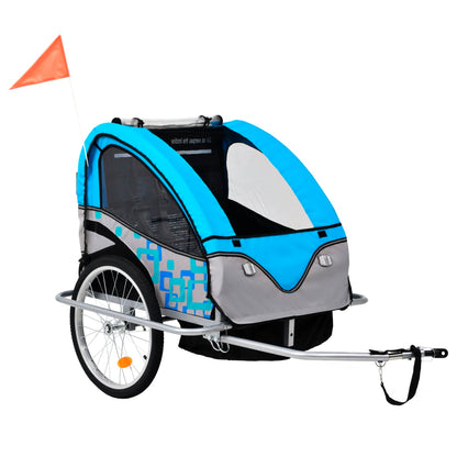 Kinderfietskar En Wandelwagen 2-In-1 Groen En Grijs