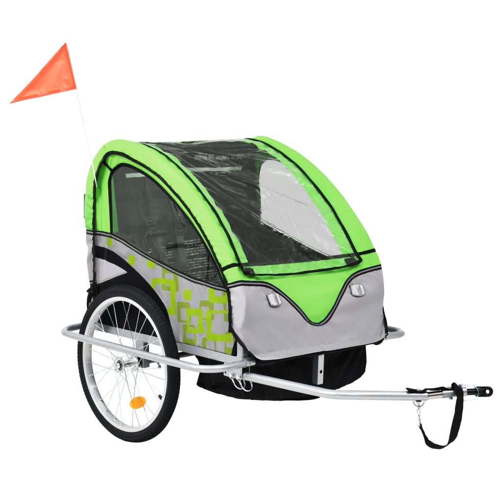 Kinderfietskar En Wandelwagen 2-In-1 Groen En Grijs