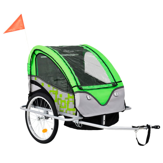 Kinderfietskar En Wandelwagen 2-In-1 Groen En Grijs