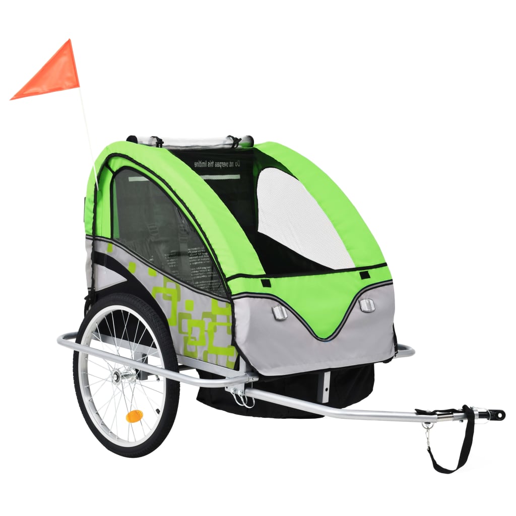 Kinderfietskar En Wandelwagen 2-In-1 Groen En Grijs