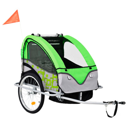 Kinderfietskar En Wandelwagen 2-In-1 Groen En Grijs