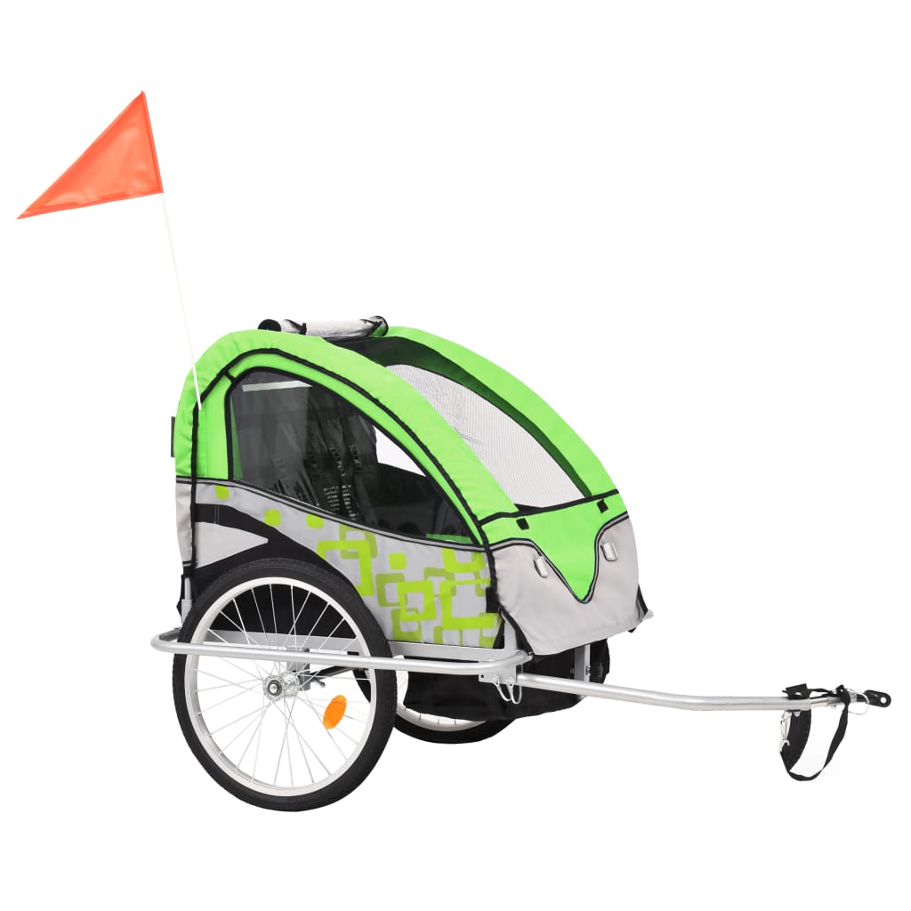 Kinderfietskar En Wandelwagen 2-In-1 Groen En Grijs