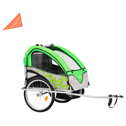 Kinderfietskar En Wandelwagen 2-In-1 Groen En Grijs