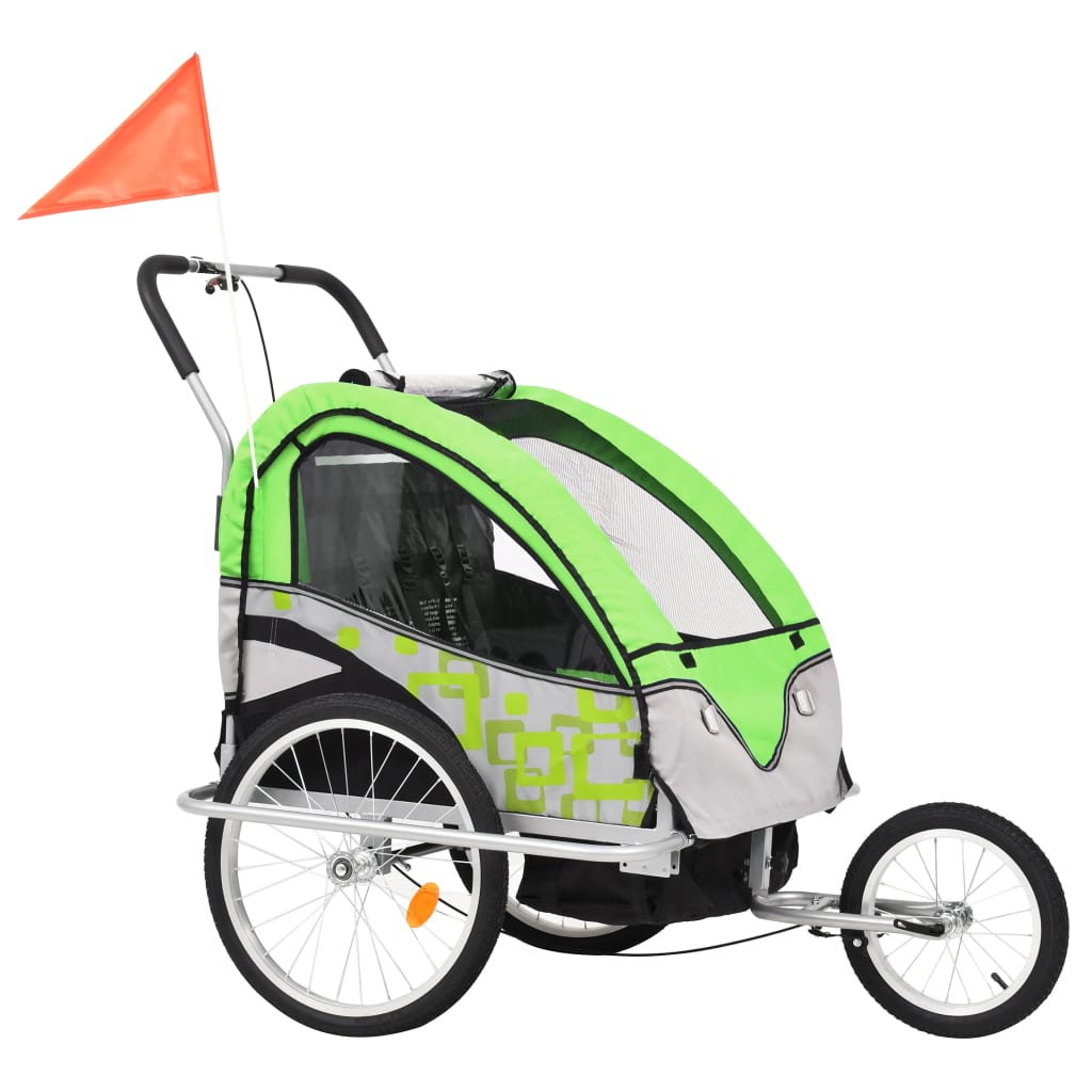 Kinderfietskar En Wandelwagen 2-In-1 Groen En Grijs