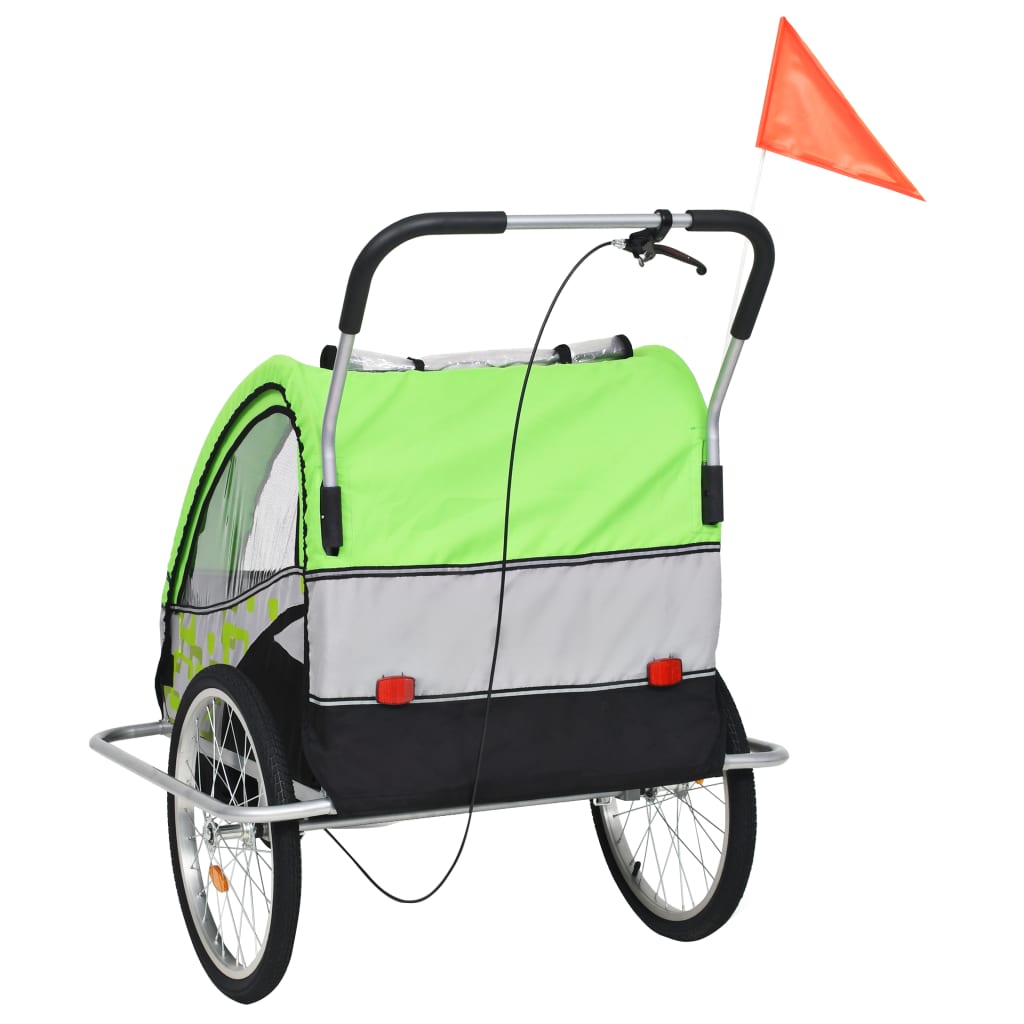 Kinderfietskar En Wandelwagen 2-In-1 Groen En Grijs