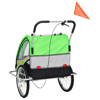 Kinderfietskar En Wandelwagen 2-In-1 Groen En Grijs