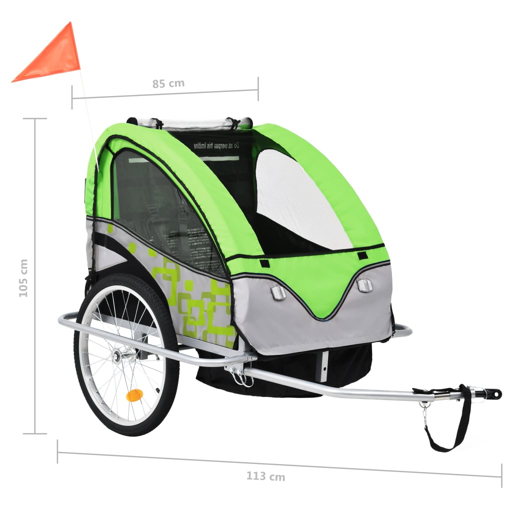 Kinderfietskar En Wandelwagen 2-In-1 Groen En Grijs