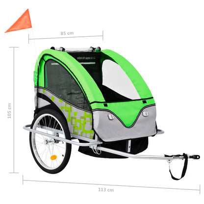 Kinderfietskar En Wandelwagen 2-In-1 Groen En Grijs