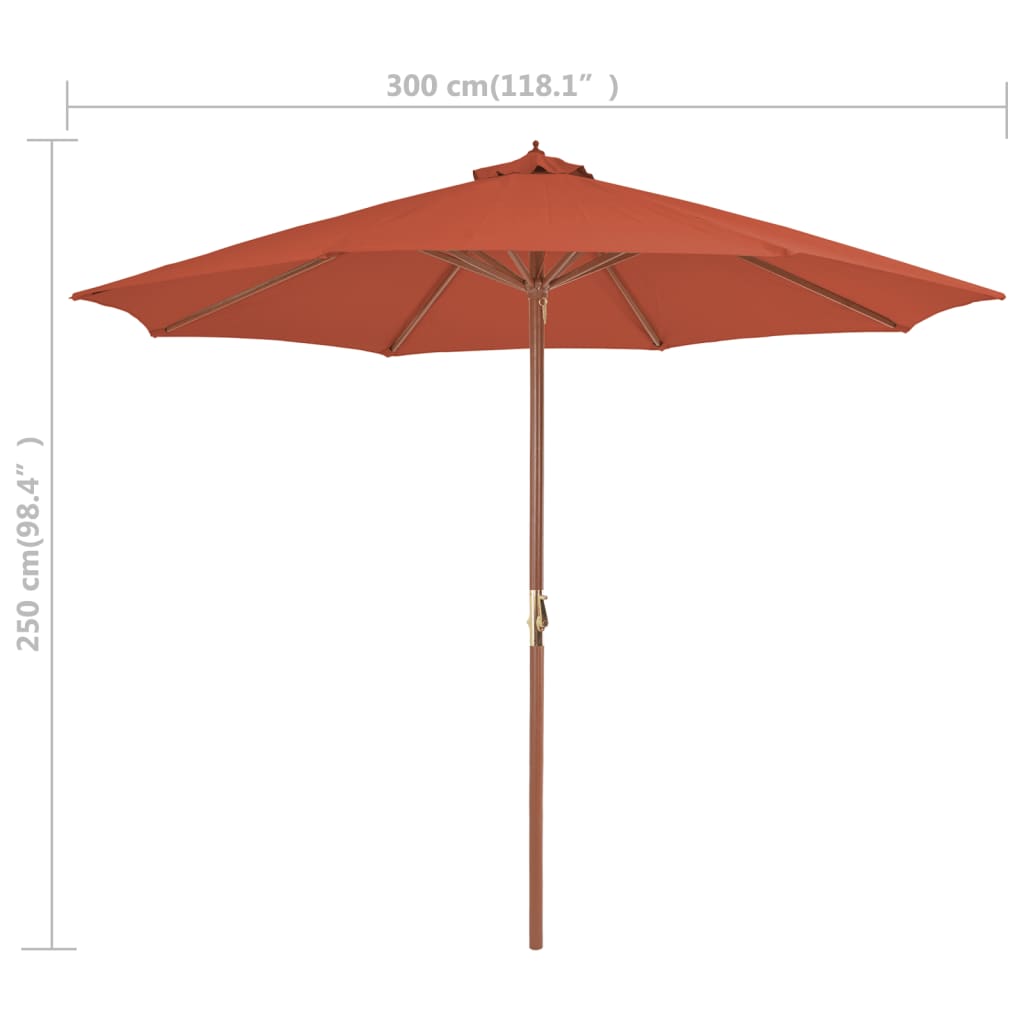 Parasol Met Houten Paal 300 Cm Terracotta