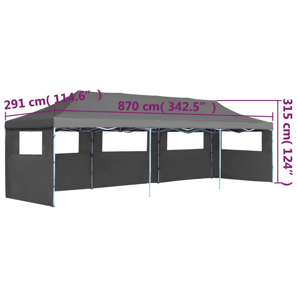 Vouwtent Pop-Up Met 5 Zijwanden 3X9 M Antraciet