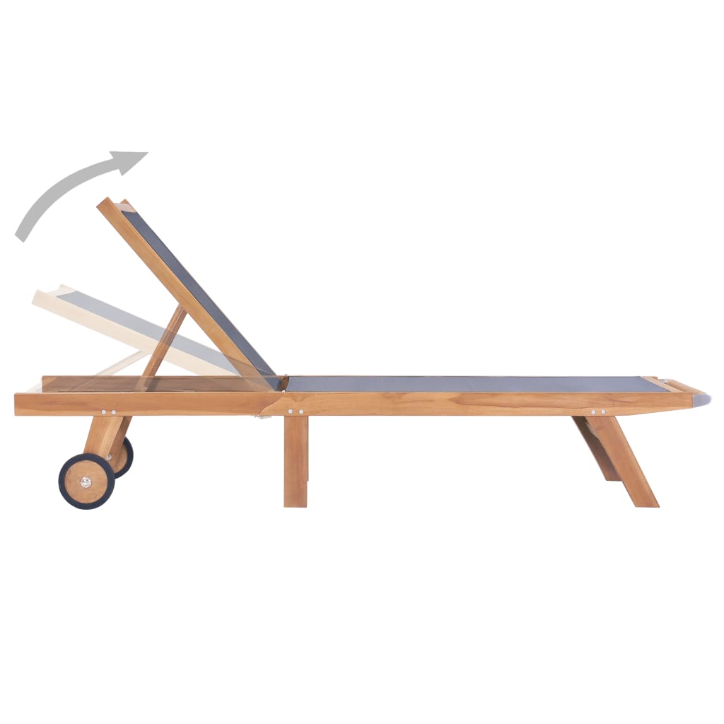 Ligbed Inklapbaar Met Wielen Massief Teakhout En Textileen Zwart