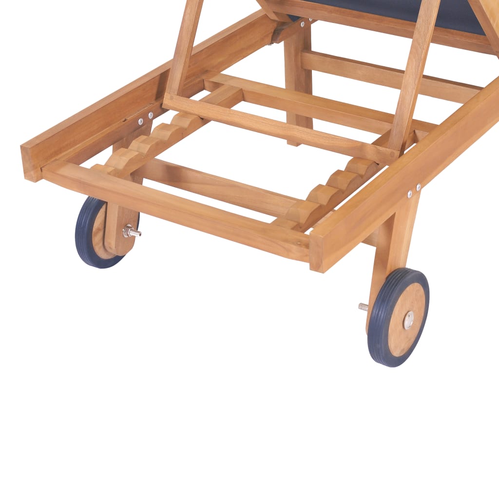 Ligbed Inklapbaar Met Wielen Massief Teakhout En Textileen Zwart