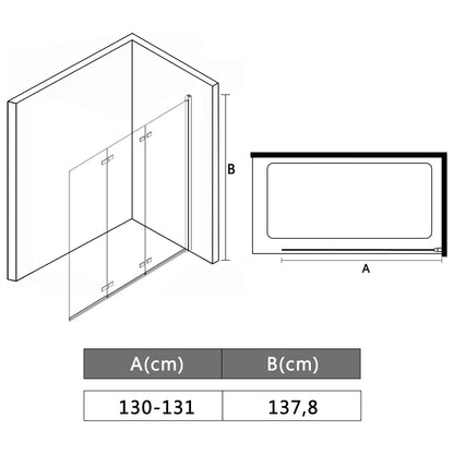 Douchewand Inklapbaar 3 Panelen 130X138 Cm Esg