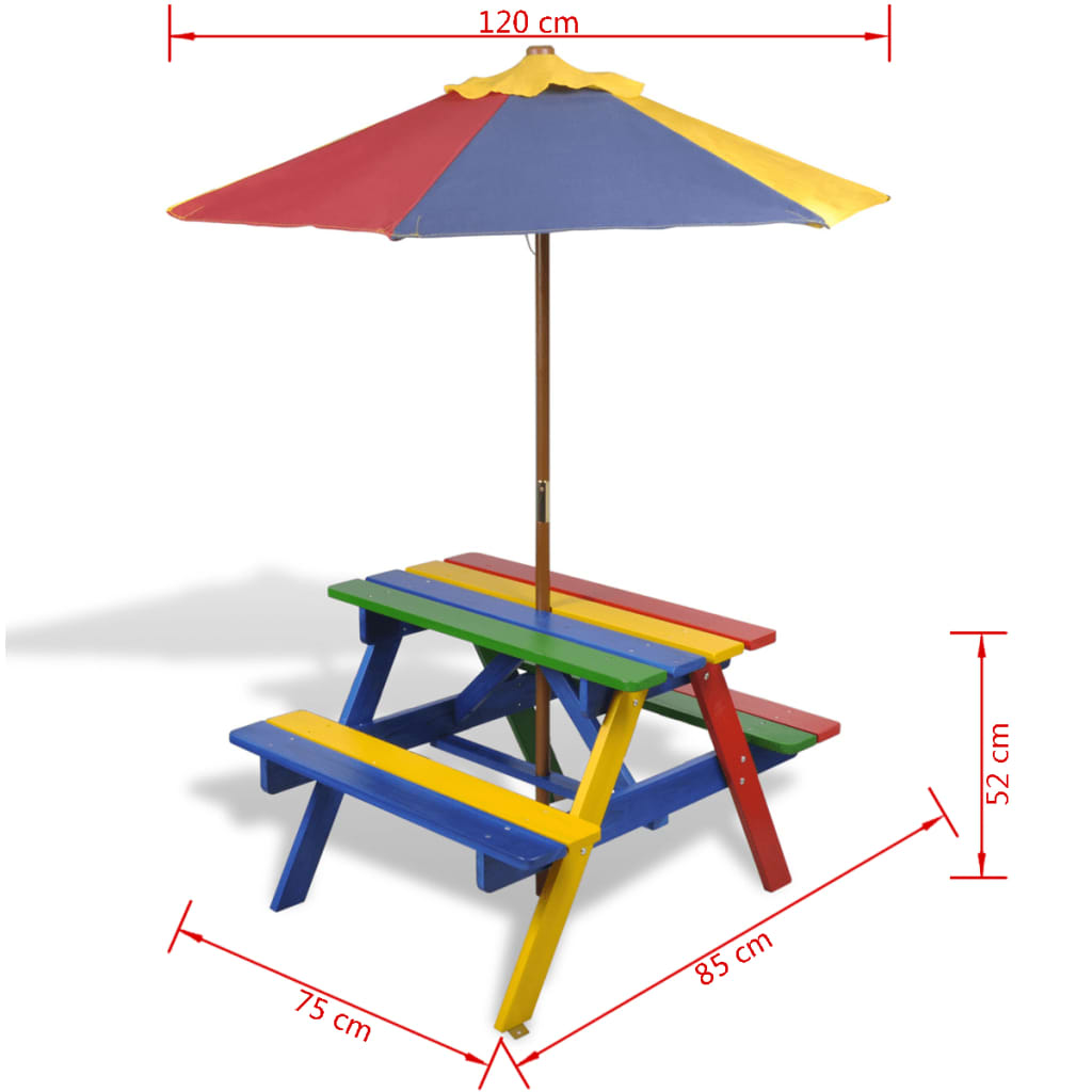 Kinderpicknicktafel Met Banken En Parasol Hout Meerkleurig