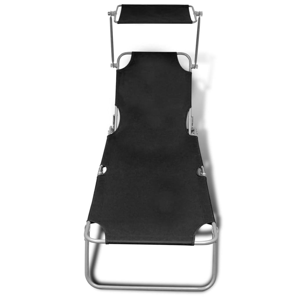 Ligbed Inklapbaar Met Luifel Staal En Stof