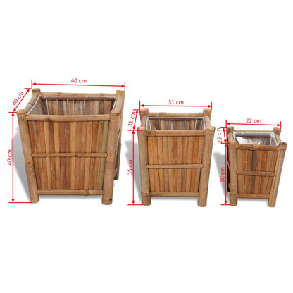 3 St Plantenbakken Verhoogd Bamboe Met Nylon Voering