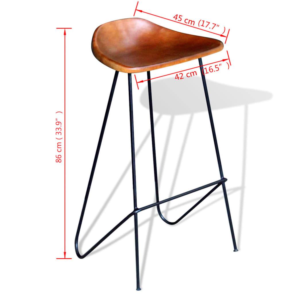 Barstoelen 2 St Echt Leer Zwart En Bruin