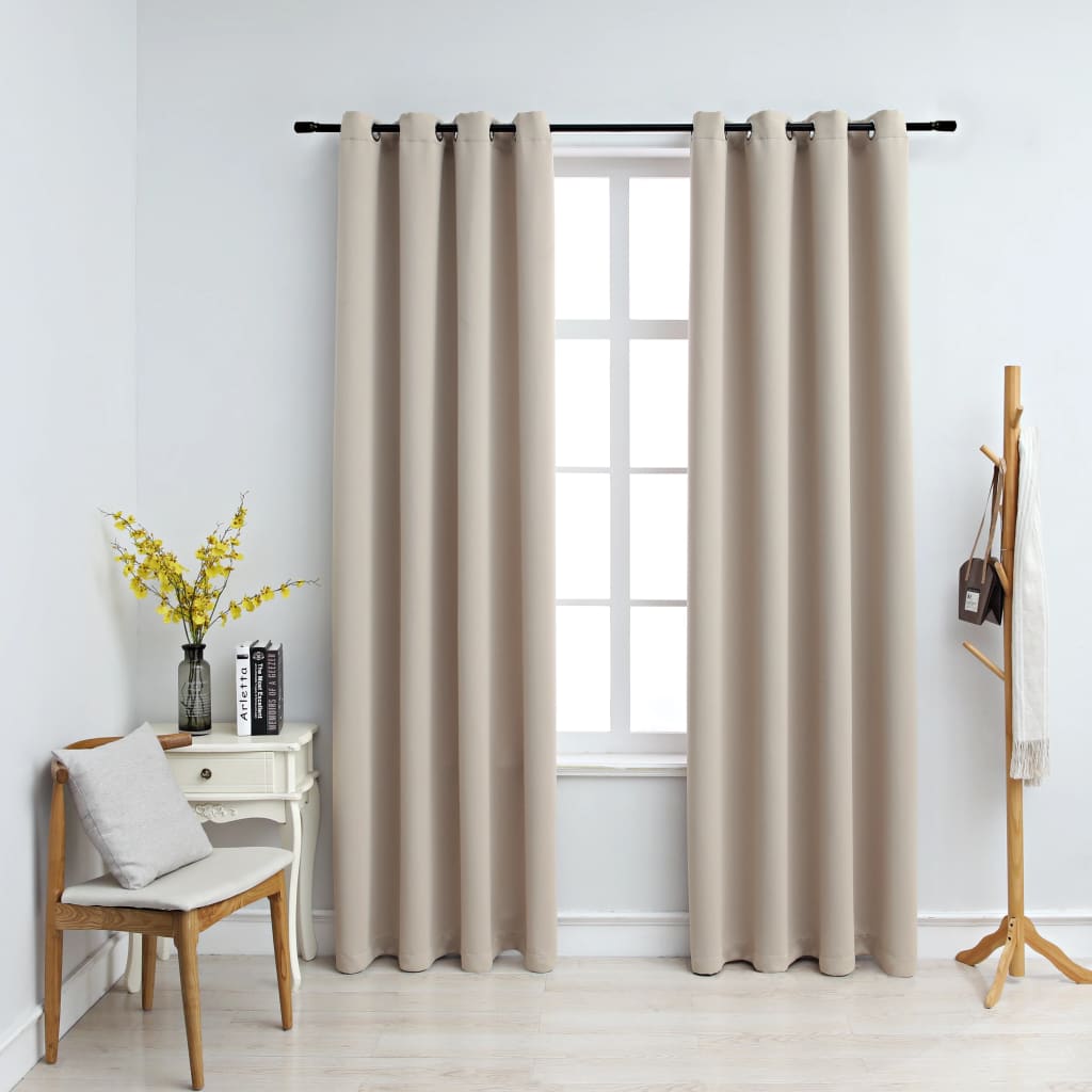 Gordijn Verduisterend Met Metalen Ringen 2 St 140X175 Cm Beige