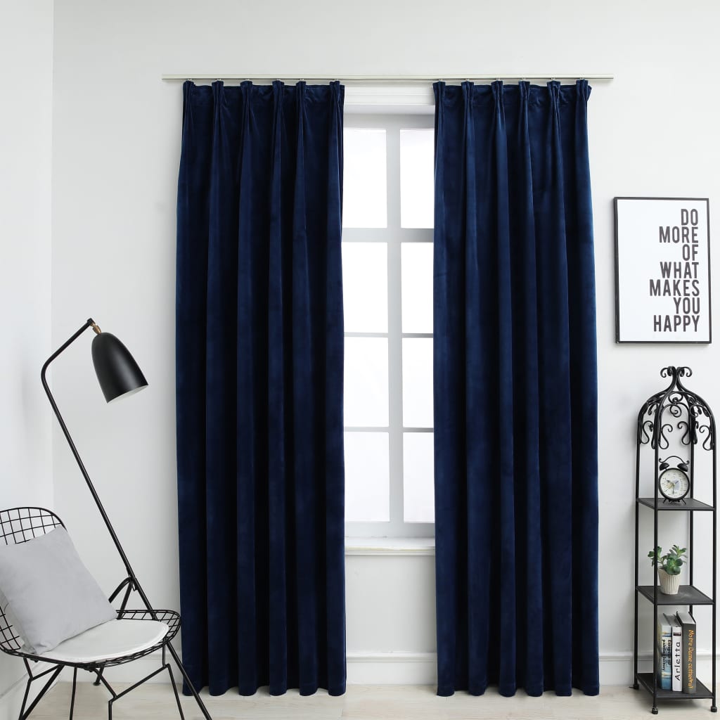 Gordijnen Verduisterend 2 St Met Haken 140X245 Cm Fluweel Blauw