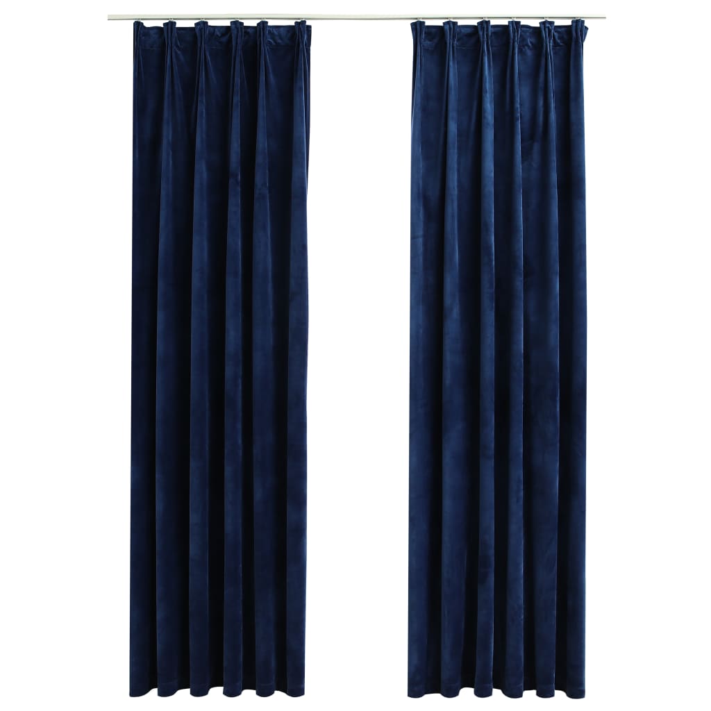 Gordijnen Verduisterend 2 St Met Haken 140X245 Cm Fluweel Blauw