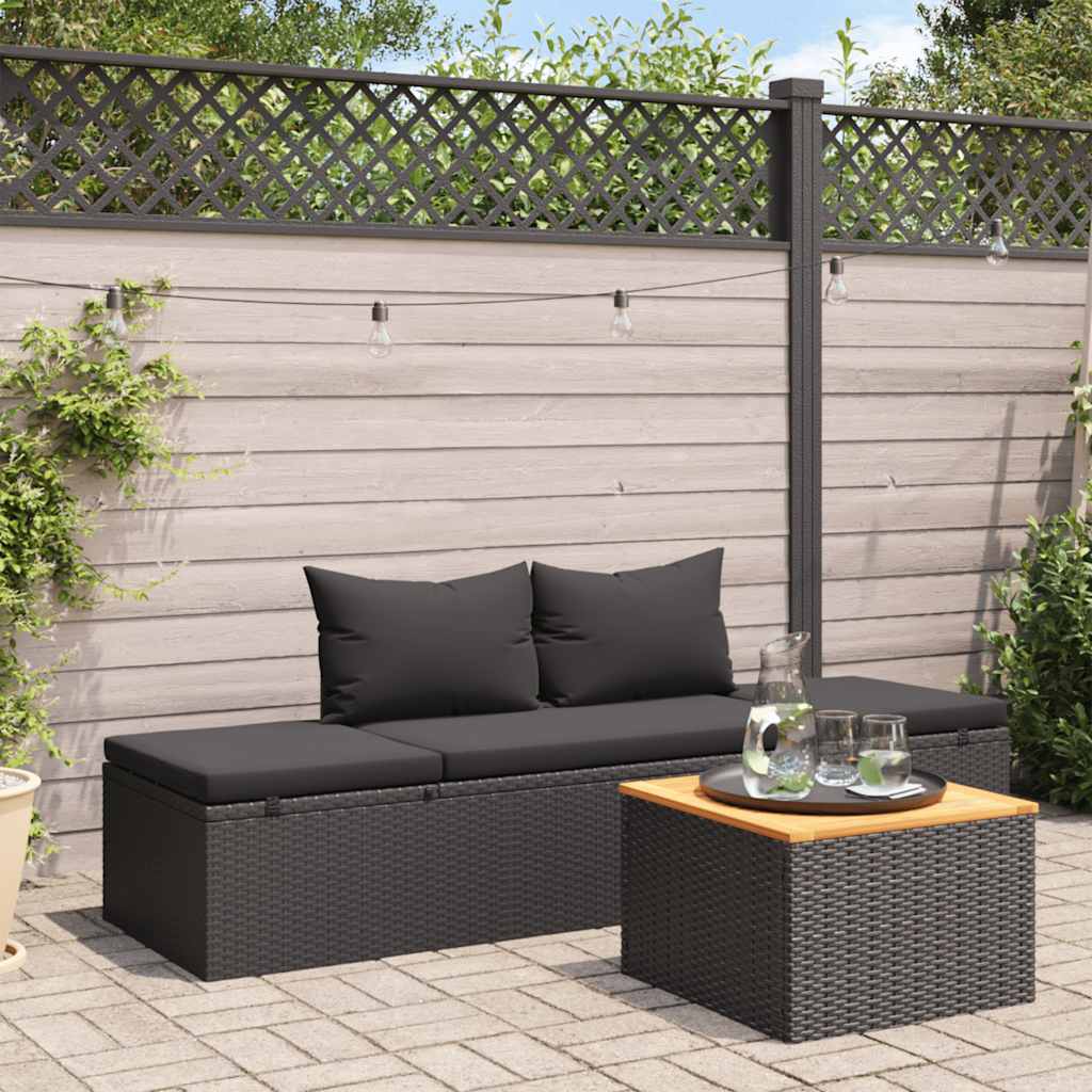 Ligbed Met Kussens Poly Rattan Zwart