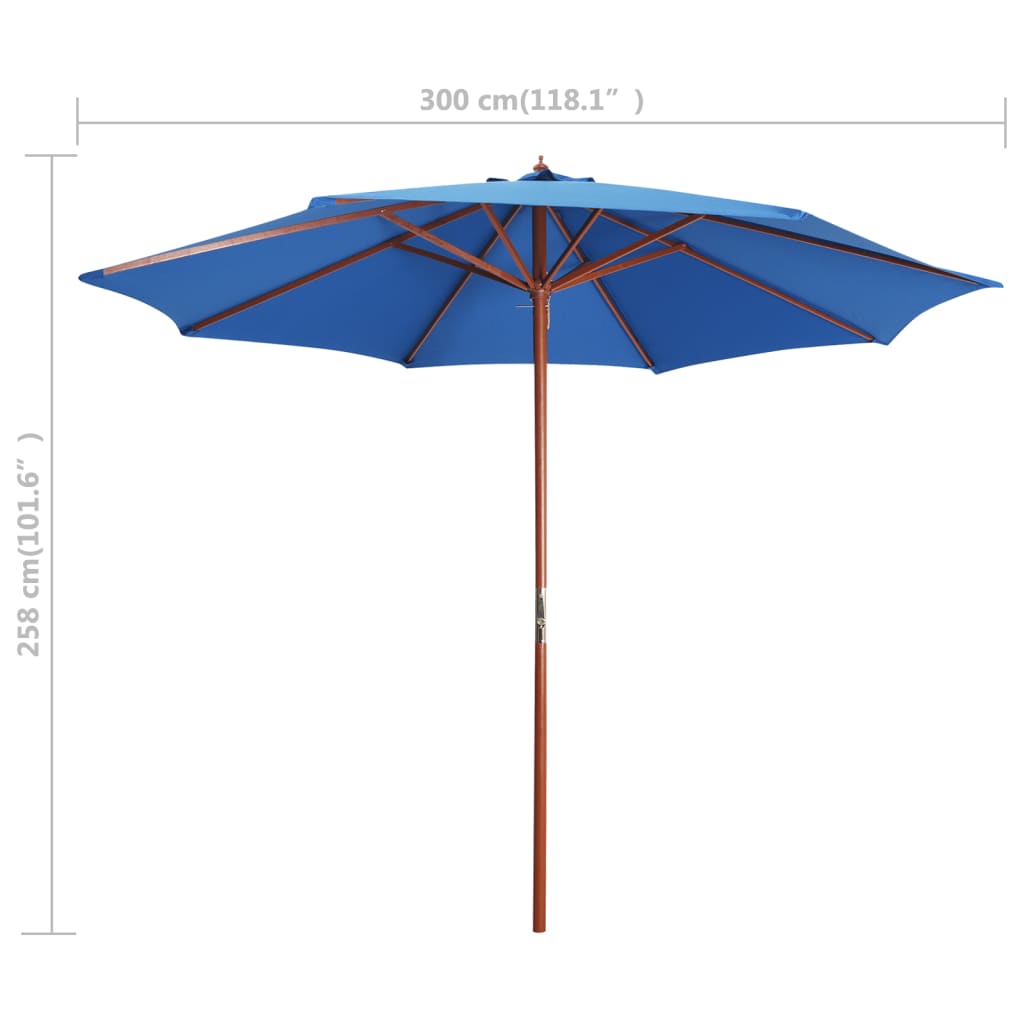 Parasol Met Houten Paal 300X258 Cm Blauw