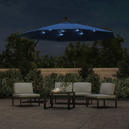 Zweefparasol Met Led-Verlichting En Stalen Paal Blauw