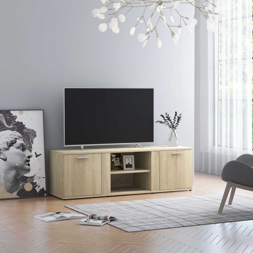 Tv-Meubel 120X34X37 Cm Bewerkt Hout Artisanaal Eikenkleur